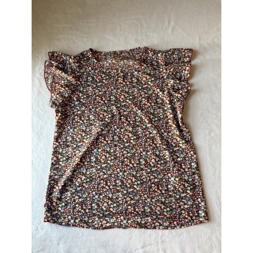 Women's Floral Print Ruffled Short‎ Sleeve Blouse Size M